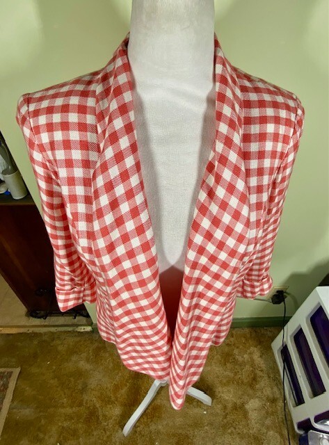 Alberto Makali Swing Blazer Jacket Women’s Size S Vintage Gingham Coral White