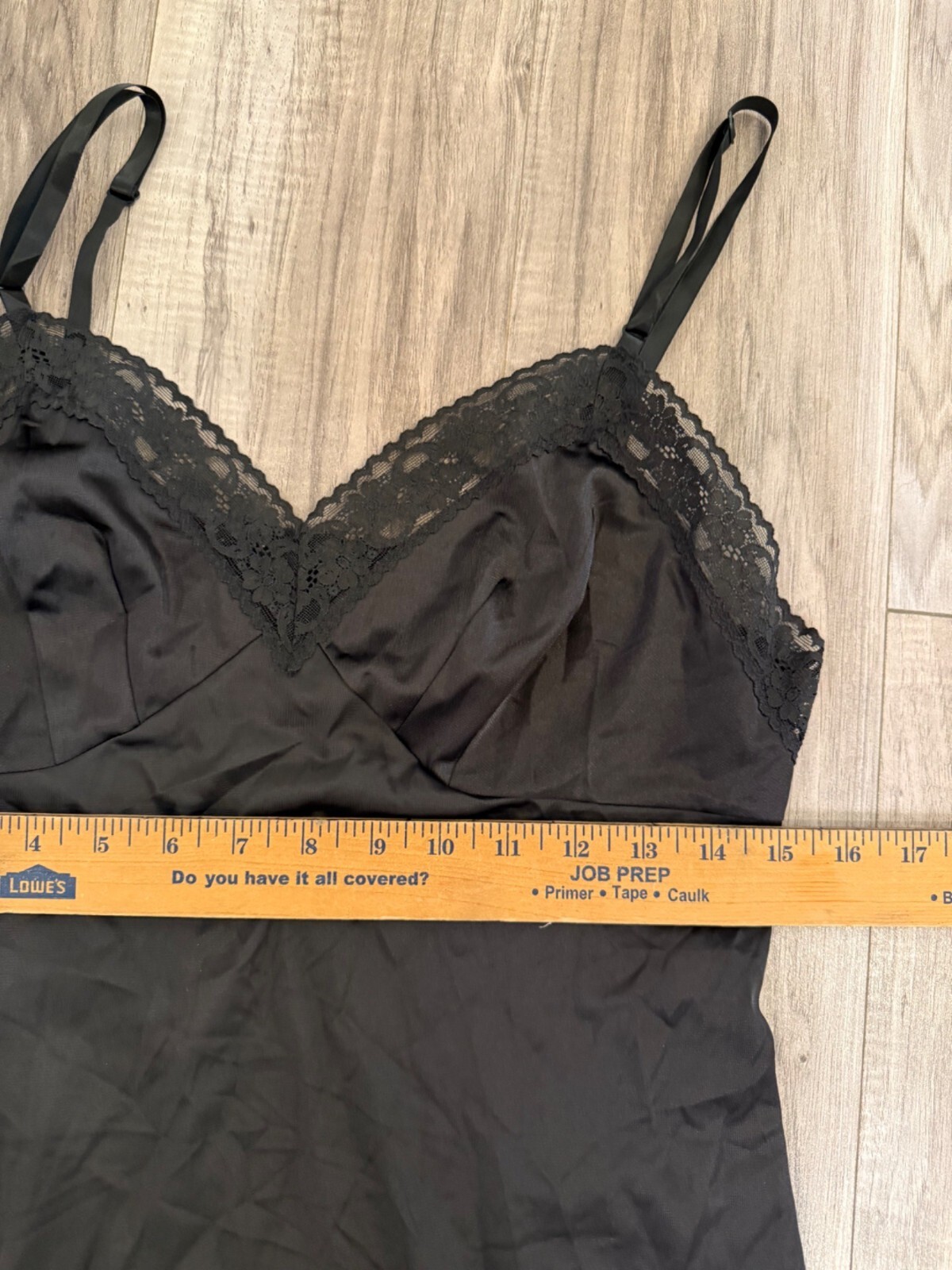 Vtg Vanity Fair Black Nylon Lace Slip Dress 38/28 Antron III Adjustable Straps