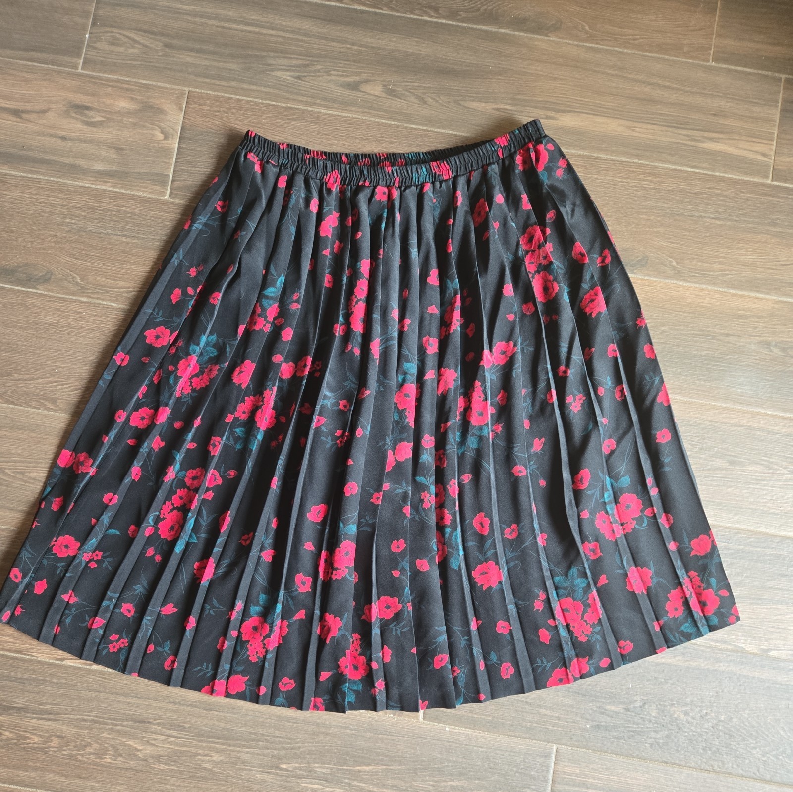Vtg Leslie Fay Skirt Floral 18wp Pleated Elastic Waist