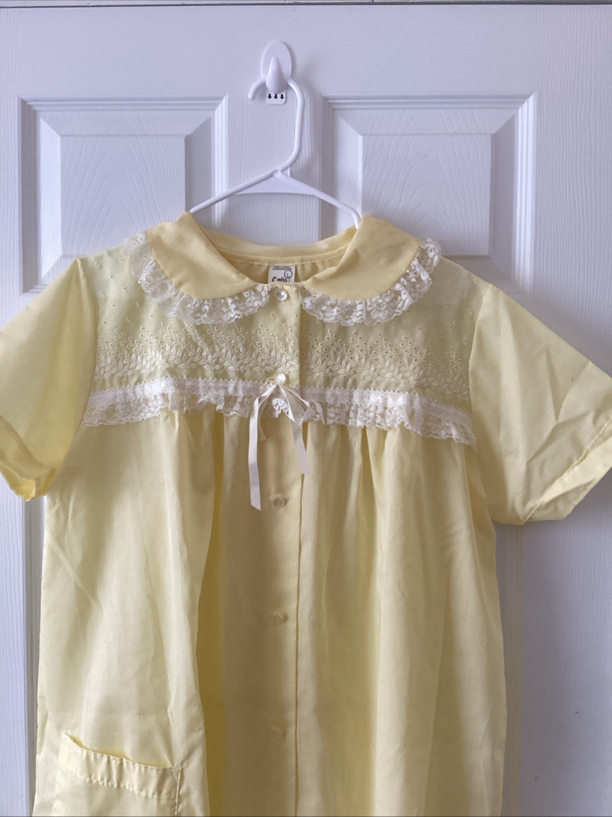 VTG Miss Fashion House Dress Yellow Lace L Peter Pan Collar Union Made USA