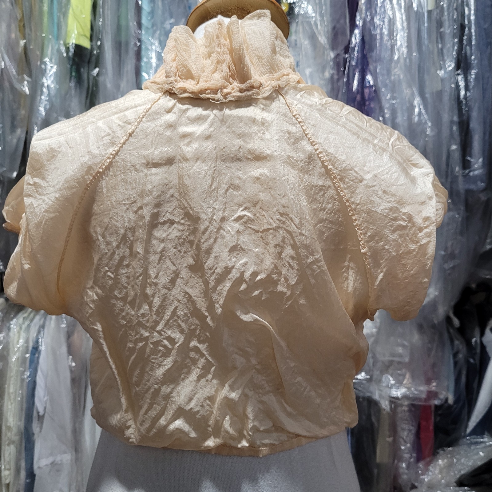 Antique Regency Sheer Muslin Bolero Peach Ruffles c.1800s Lingerie Cover-Up