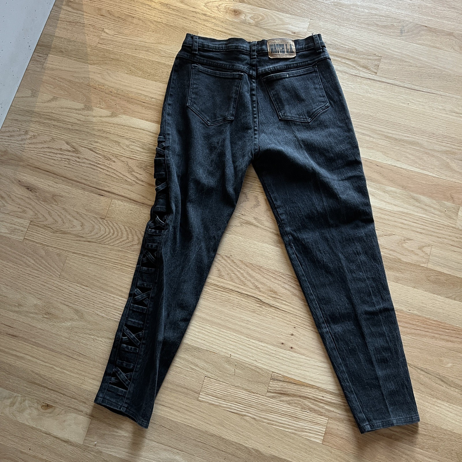vintage 90s criss cross side lace vintage black jeans Watch LA size 19/20 USA