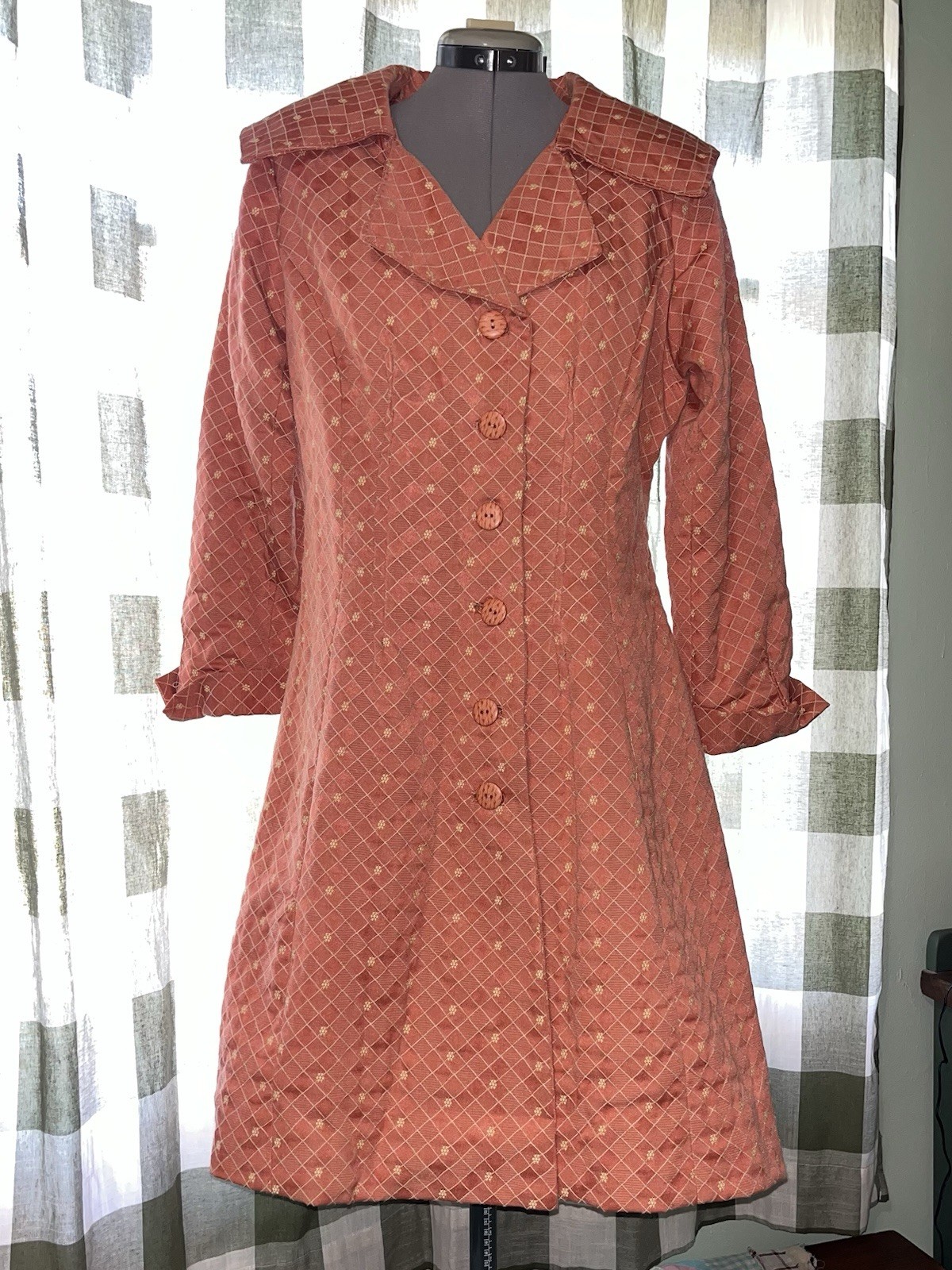 VTG Homemade Jacket Deep Apricot Color With Lining. With A Button Up A Line Cut.