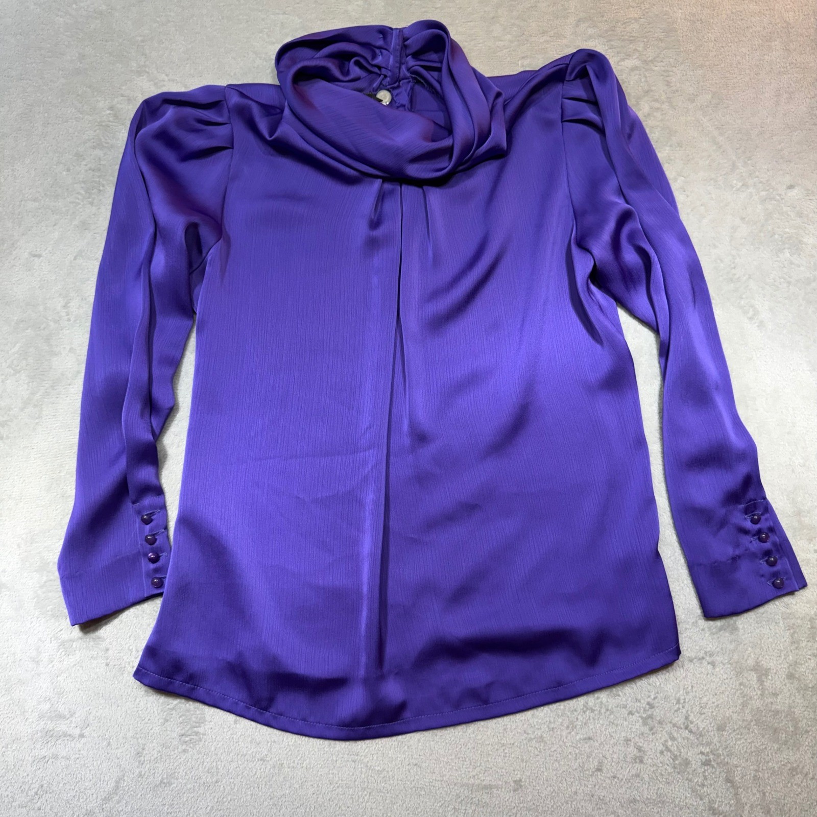 Vintage Purple Cowl Neck Blouse 80s Puff Shoulder Power Dressing Dark Office