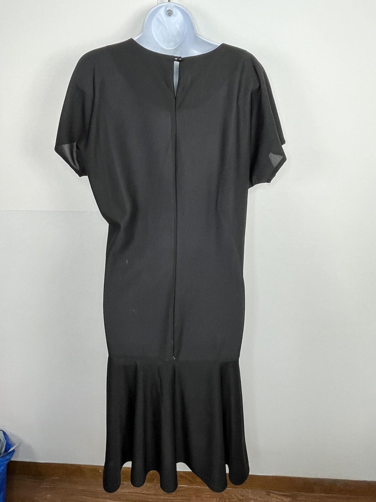 CB NY Black Ruffle Hem Short Sleeve Dress sz 10 Modern Minimalist Chic VINTAGE