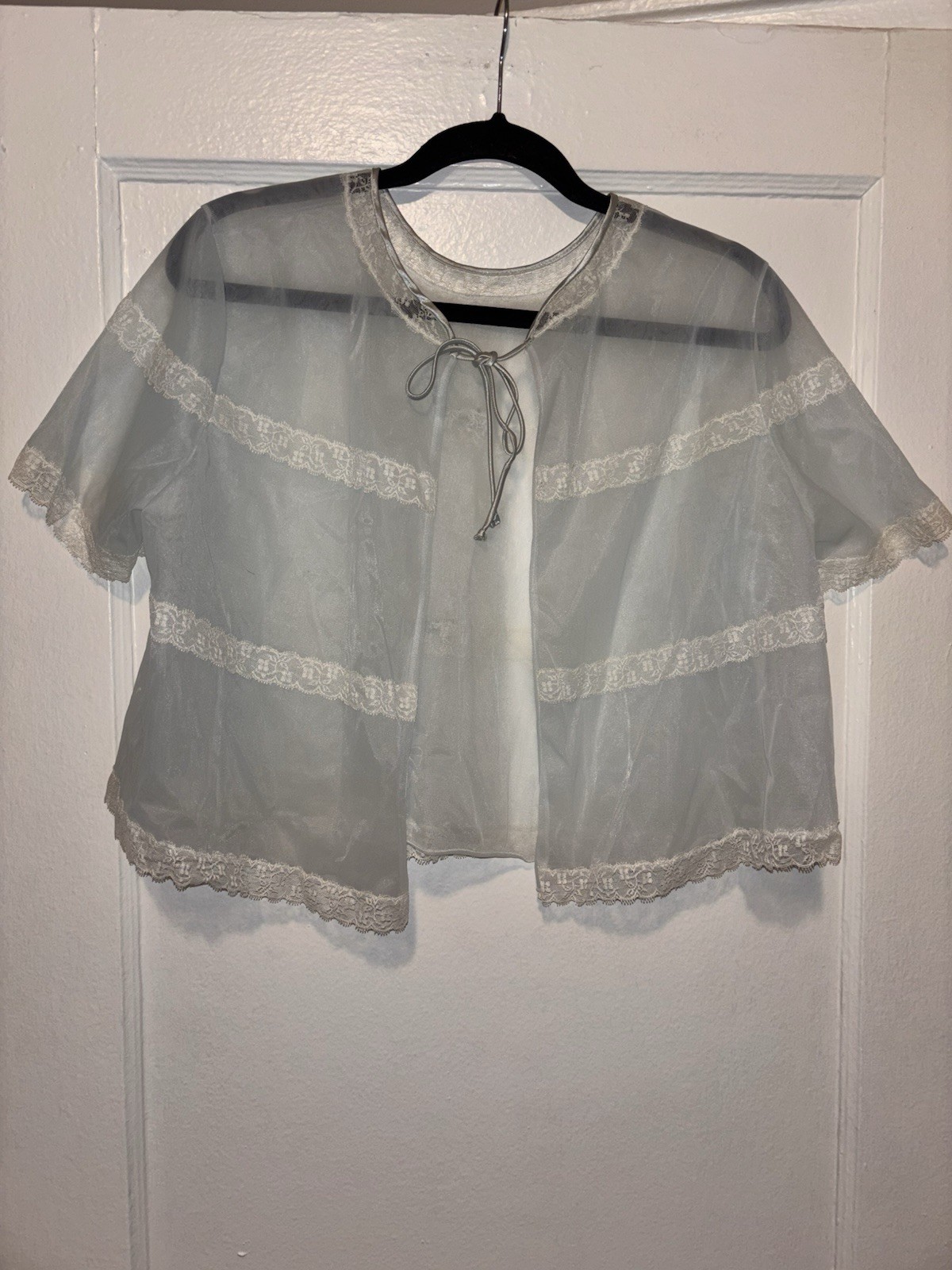 Vtg 1950 Vanity Fair Lace Bed Jacket Babydoll Pin-Up Shrug Couquette Sz Small