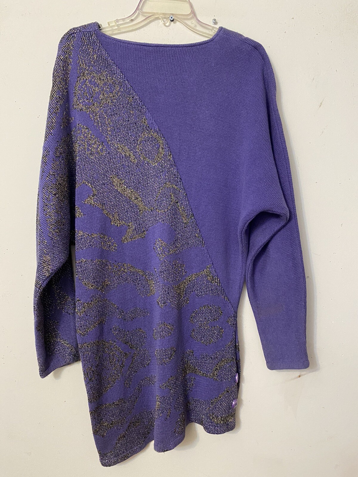 VINTAGE 90’s TUNIC SWEATER HIP MOD RETRO ROCKER SLIMMING LEATHER ACCENTS M COOL!