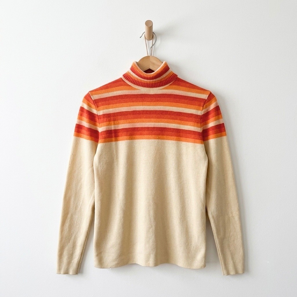 70s Retro Aspen Skiwear Striped Mock Neck Sweater Vintage Apres Ski Knit