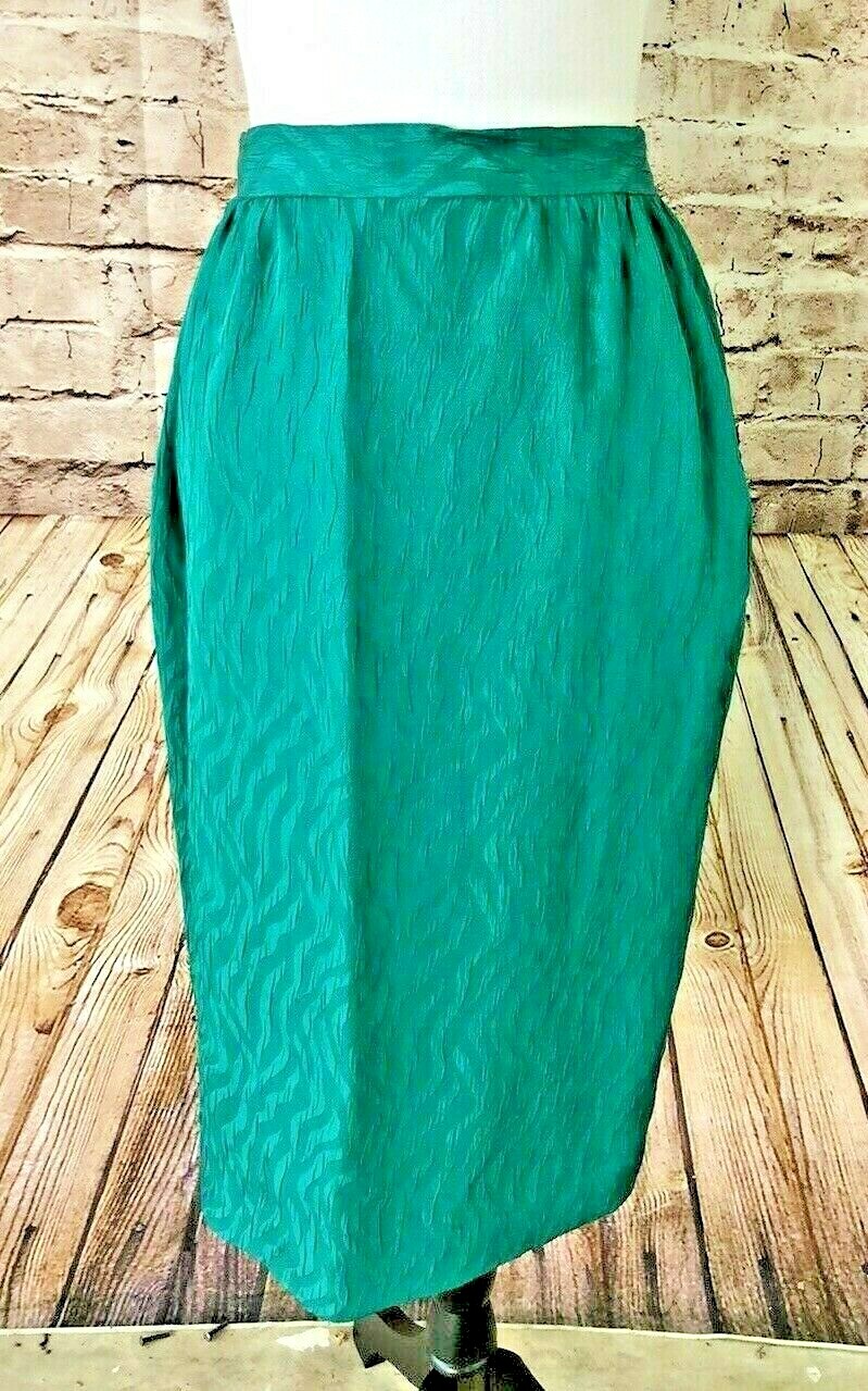 Vintage 80s Rina di Montella Emerald Green Silk Peplum Big Flower DYNASTY Dress