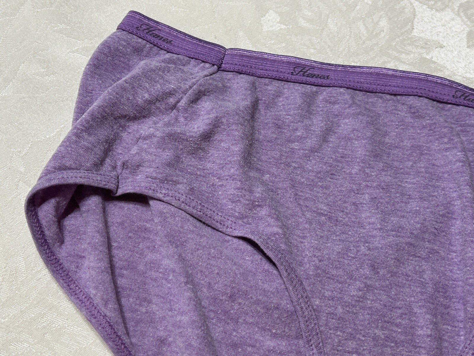 Vtg HANES Cotton Blend Signature Waistband 7/L Purple Heather Brief Panties
