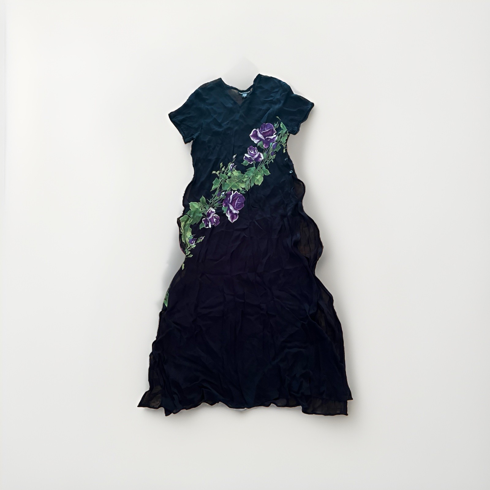 Vtg American Angel Floral Black Maxi Dress Coverup L 90s Grunge Whimsigoth Fairy