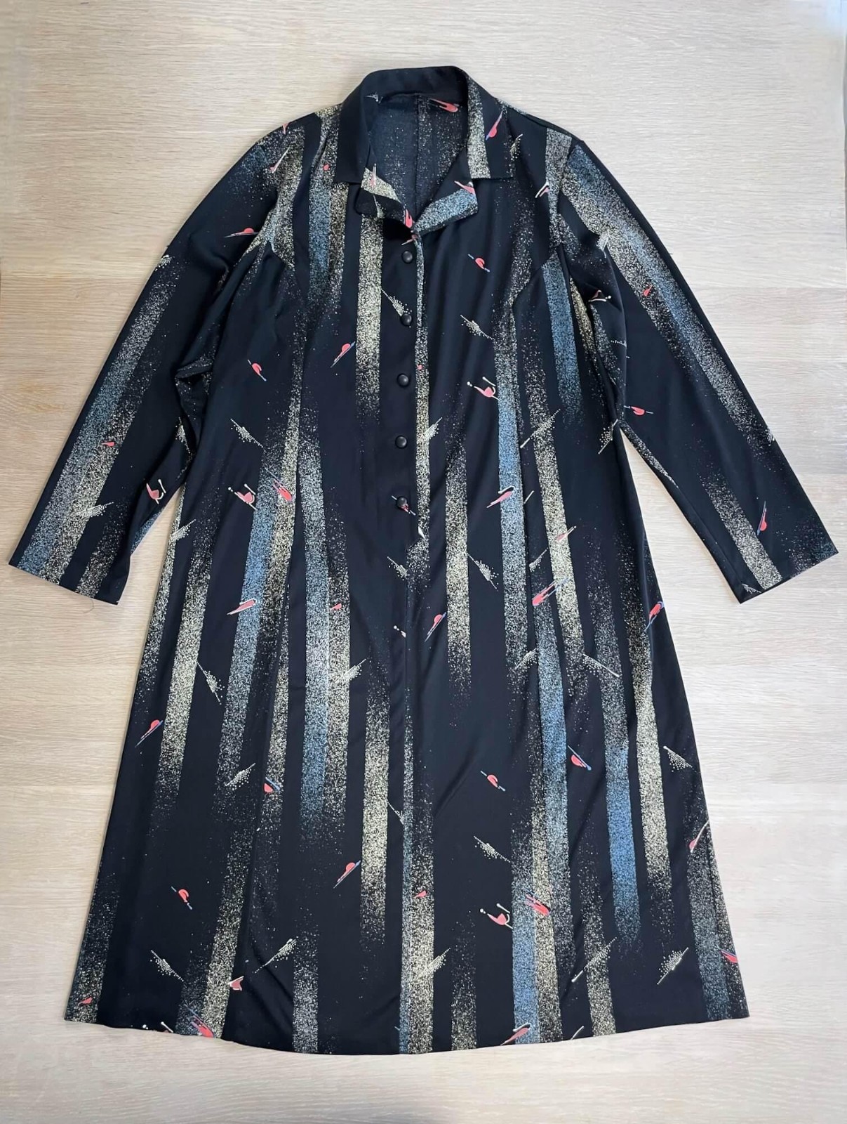 Vintage 80s Abstract Print Shirt Dress, Belted A-Line Midi, Size L
