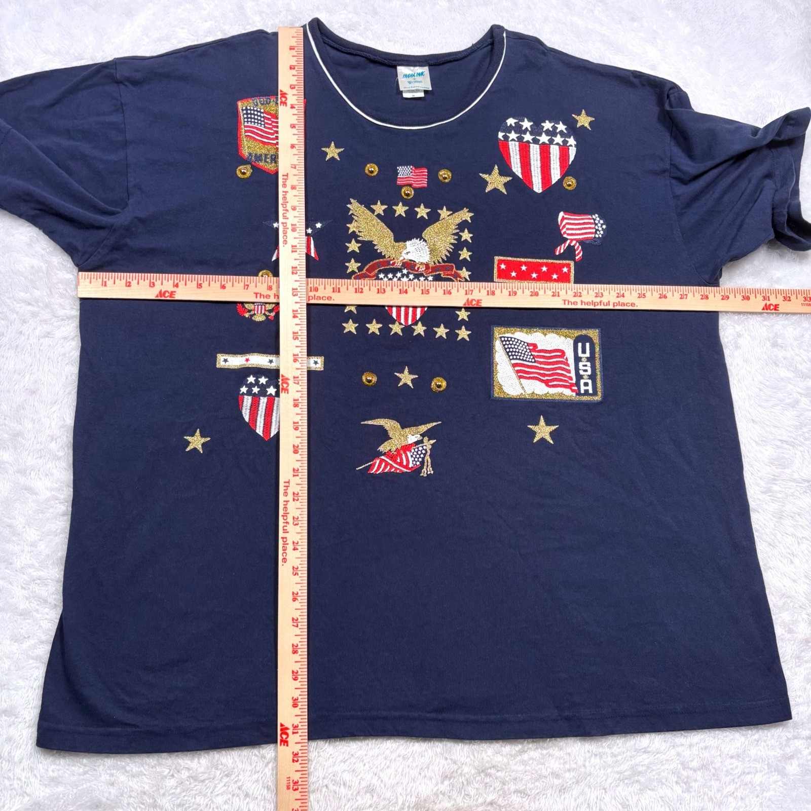 VTG 90s Shirt Women 3X Navy Blue Patriotic 4th July MADE USA Eagle Flag Stars