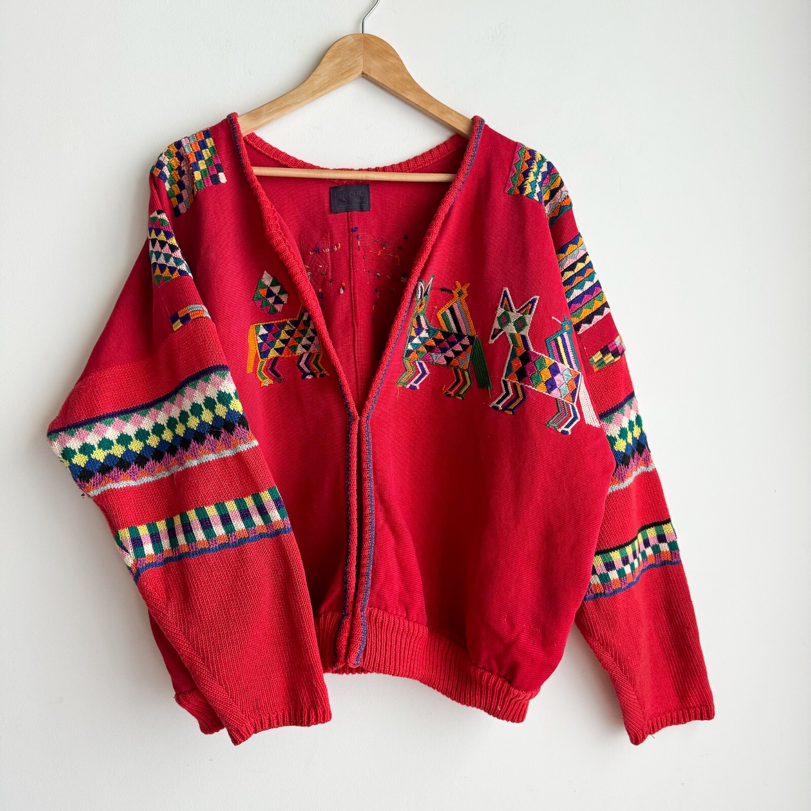 Vintage 1970s Embroidered Bomber Jacket Artesian Folk Art Tribal L/XL