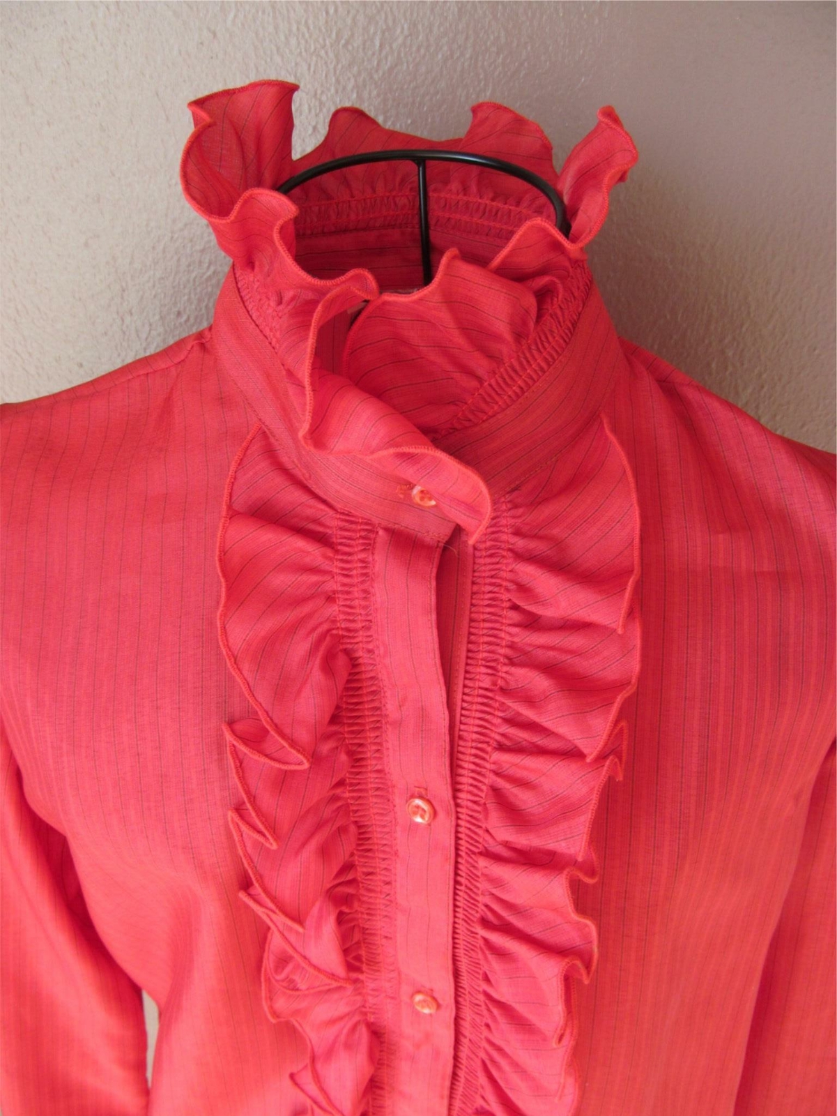 VTG 70s Mock Turtle Neck Top Womens S/M Puffy Sleeve Blouse Victorian Ruffle
