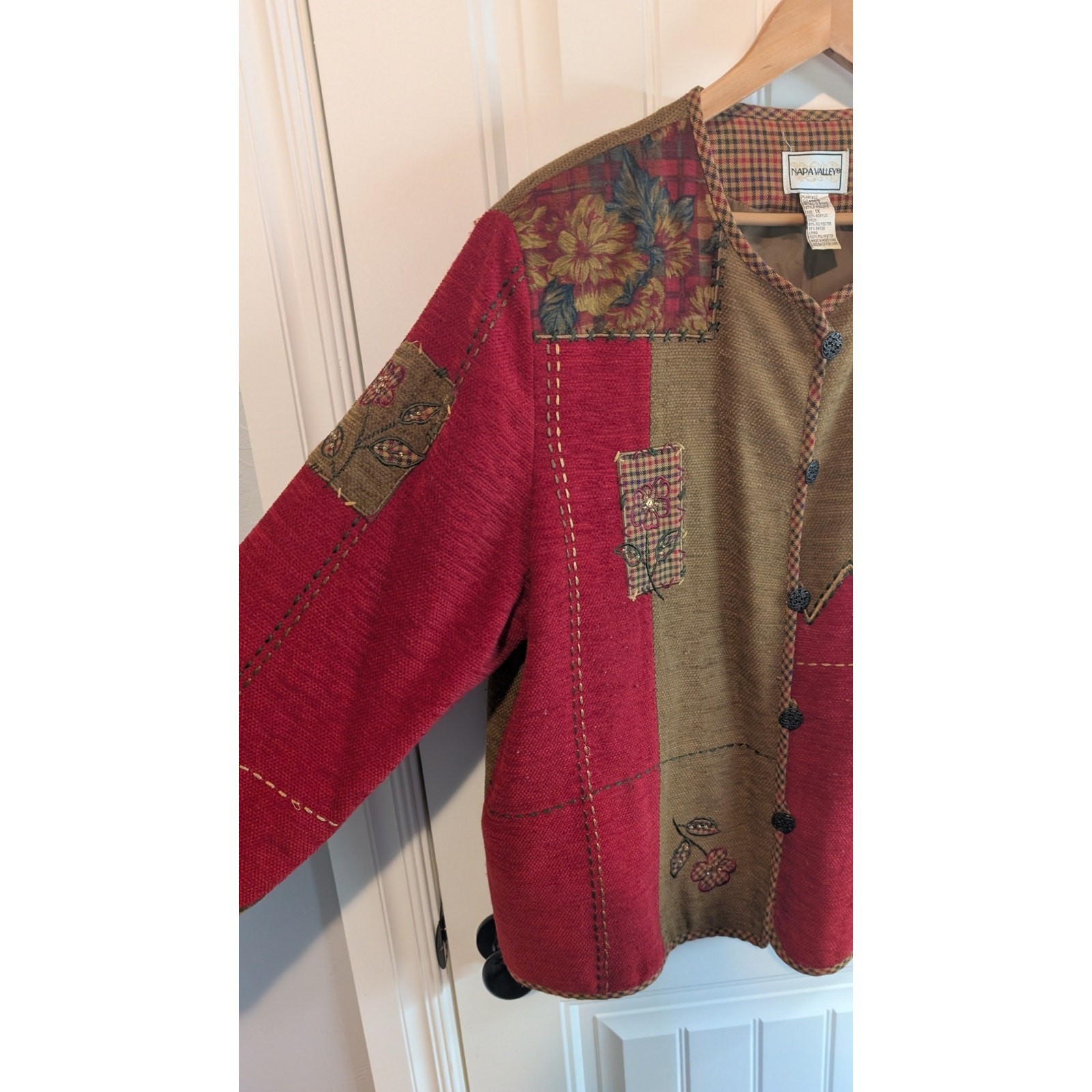 Vintage Napa Valley Cardigan Women 1X Floral Patchwork Cottage Grandmacore Retro