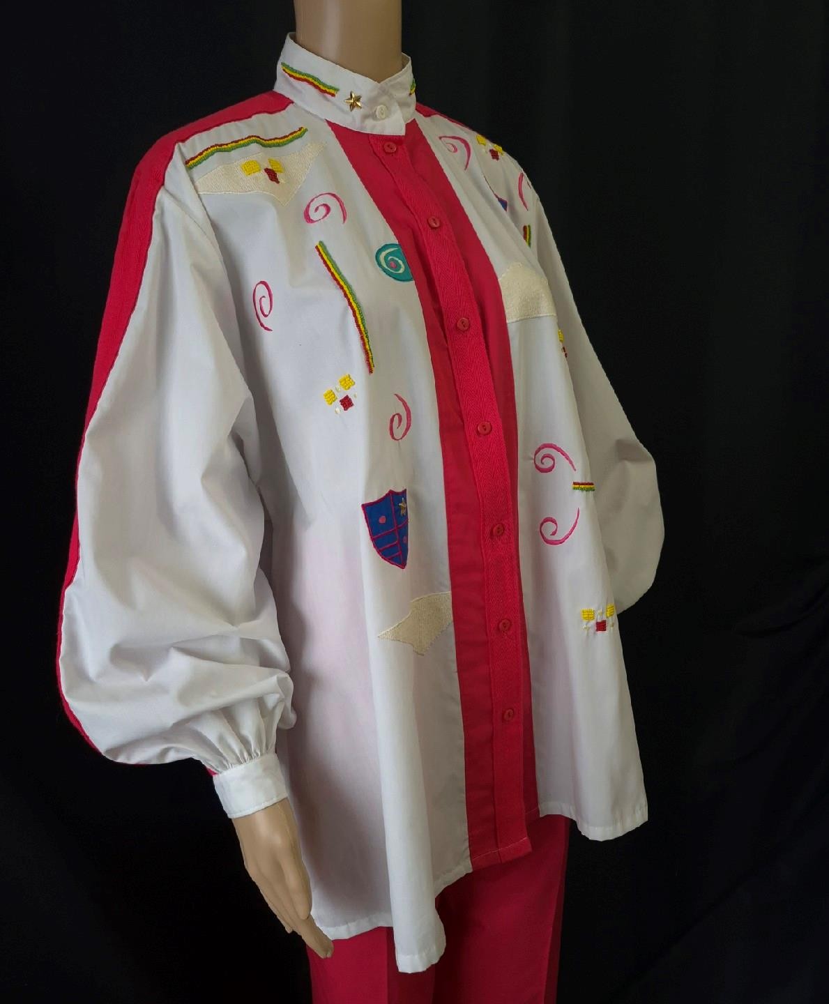 Marc D’Alcy Paris vintage 80s EMBROIDERED BEADED OVERSIZE SHIRT & Matching PANTS