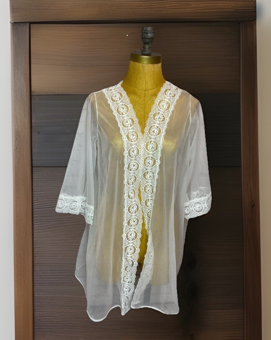 VTG Pandora Chic Sheer White Chiffon Nylon Robe Lingerie California Made S/M