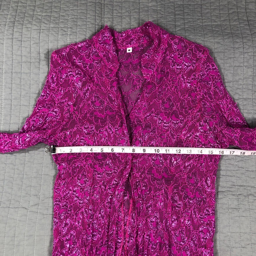 Vintage Y2K Jacket Women Medium Pink Glitter Sheer Lace Festival Kimono Boho NWT