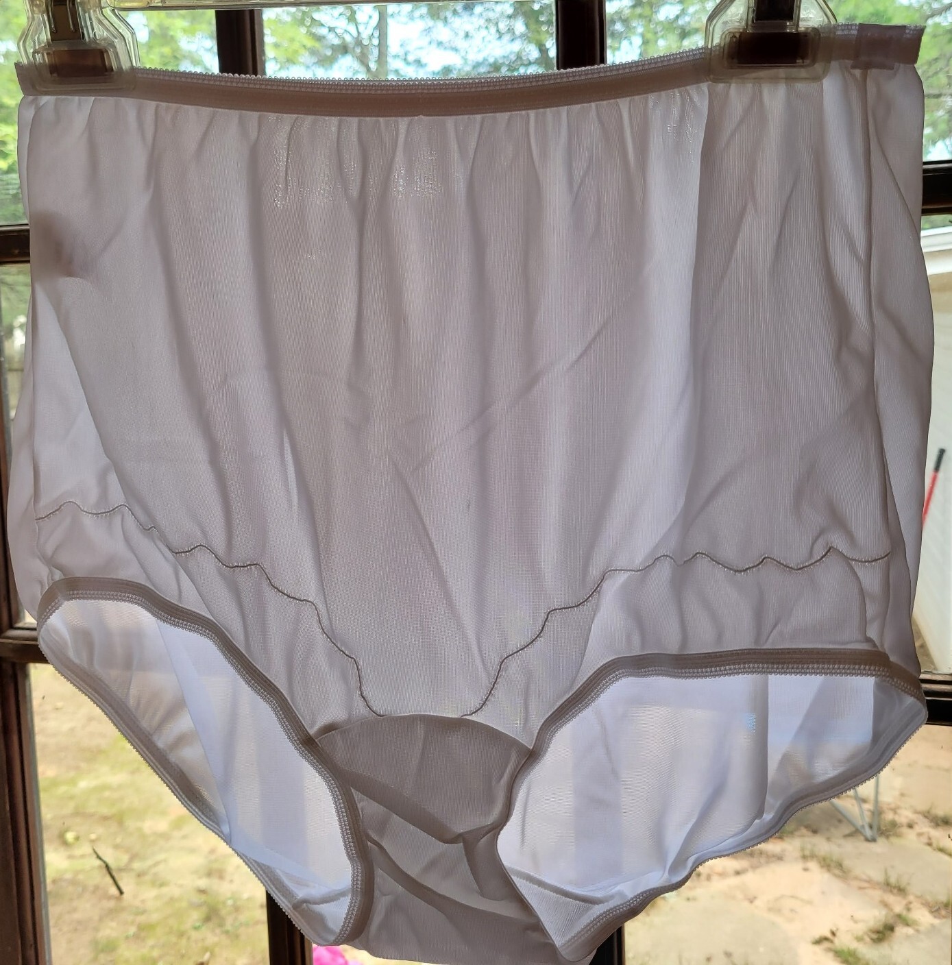 Vintage Dixie Belle White Nylon Granny Panties Size 8 Semi Sheer Pillow Tab