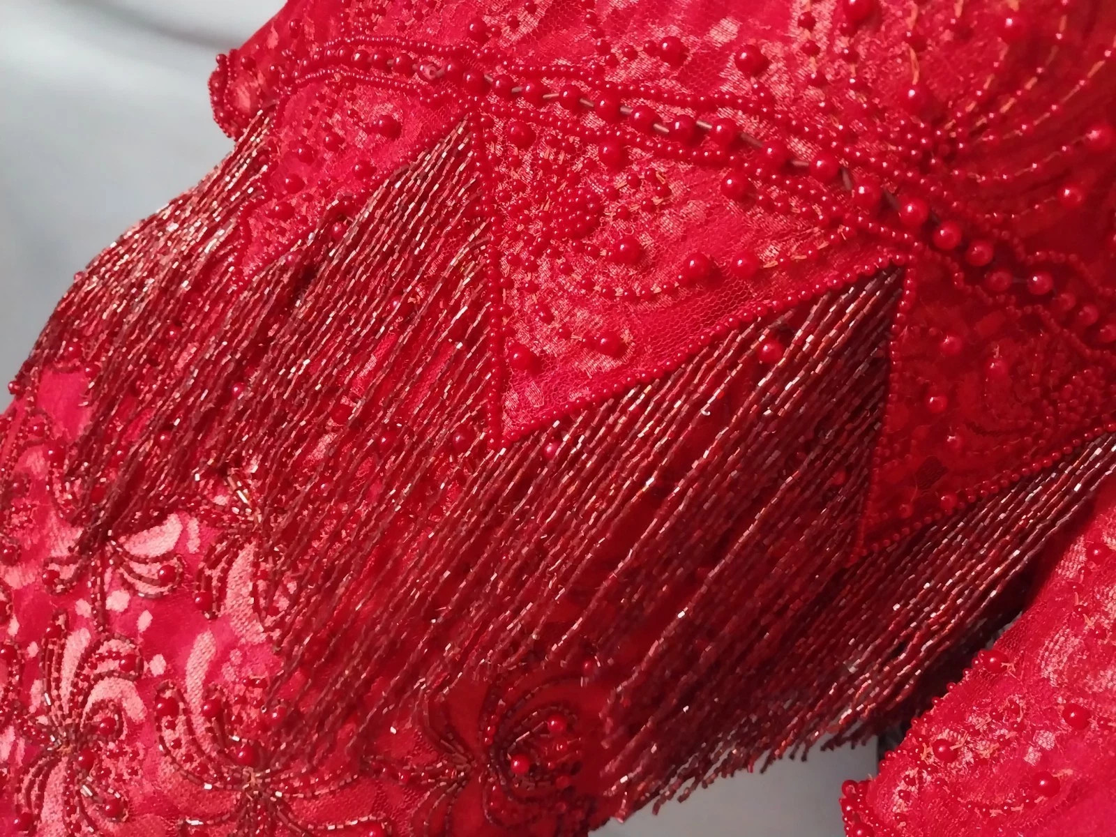 VTG FLAPPER BEADED FRINGE RAGTIME GATSBY 20S STYL RED SKIRT BLOUSE DRESS SET 42