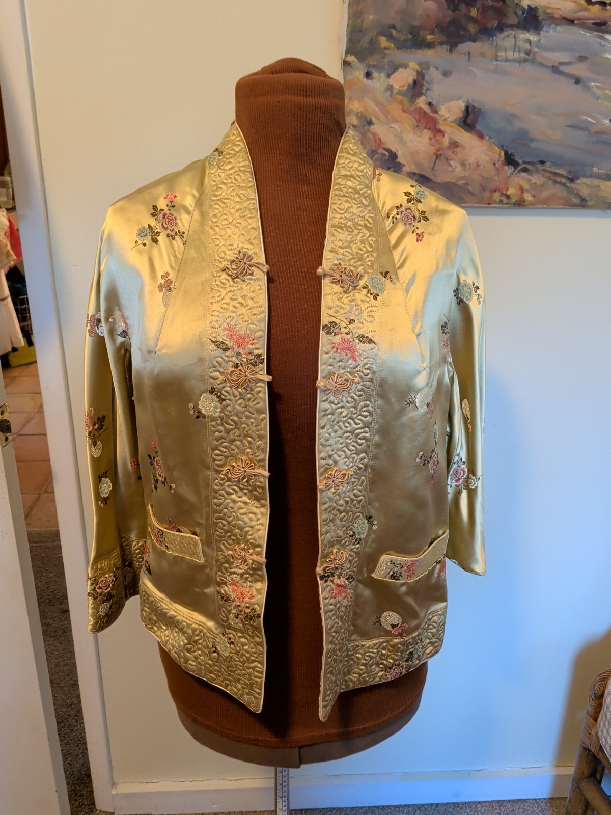 Vintage Reversible Gold/Cream Brocade Asian Style Blazer Evening 36