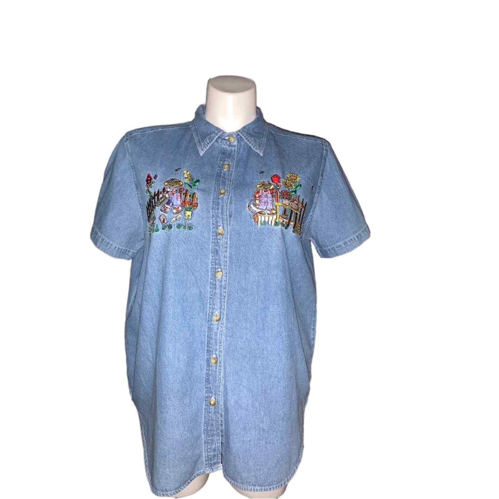 Just My Size Denim Vintage Cottage Core Shirt, Size 14W/16W