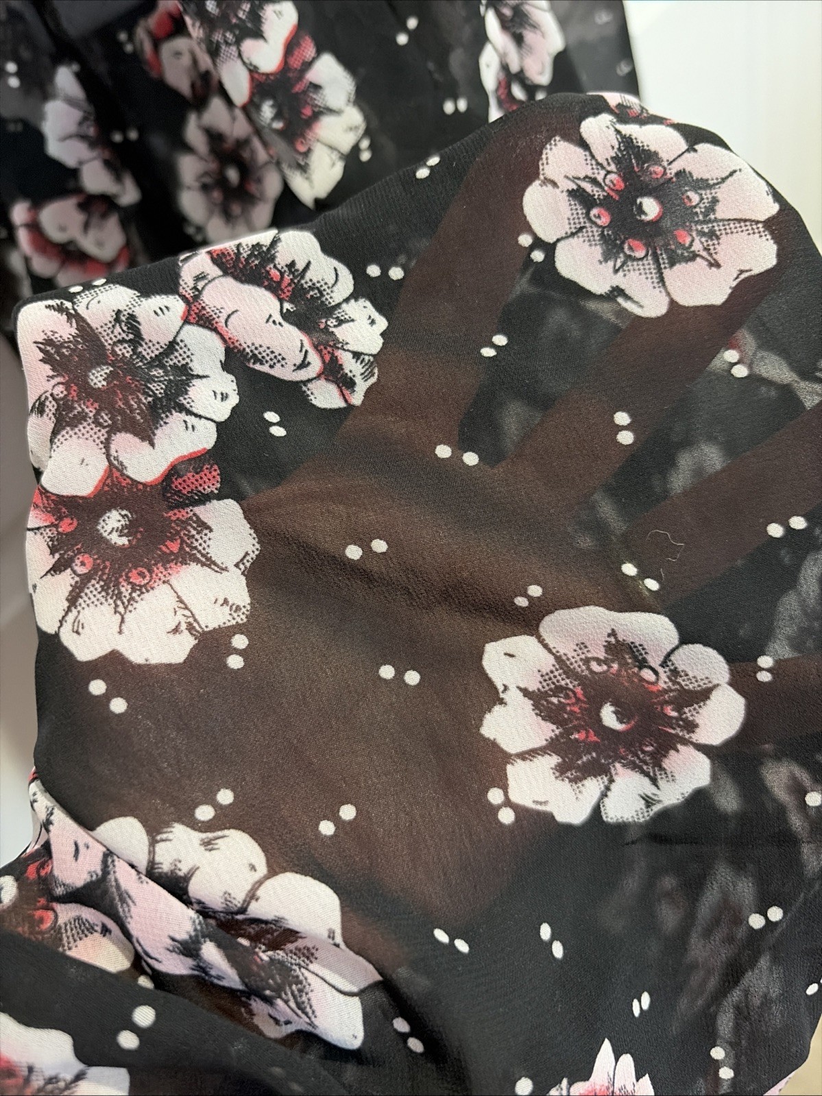 Prima Donna Black Floral with Ivory Lace Trim Long Nightgown Size M