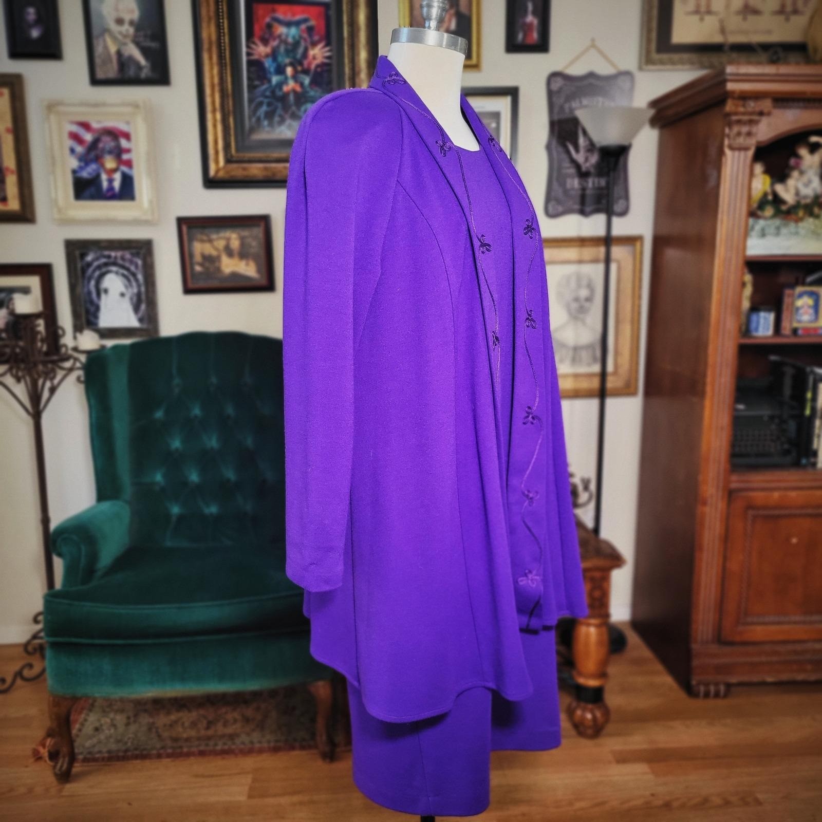 Berg-Ray Frocks Dress Jacket Set Purple Vintage 80s Womens 12 Retro Power Suit