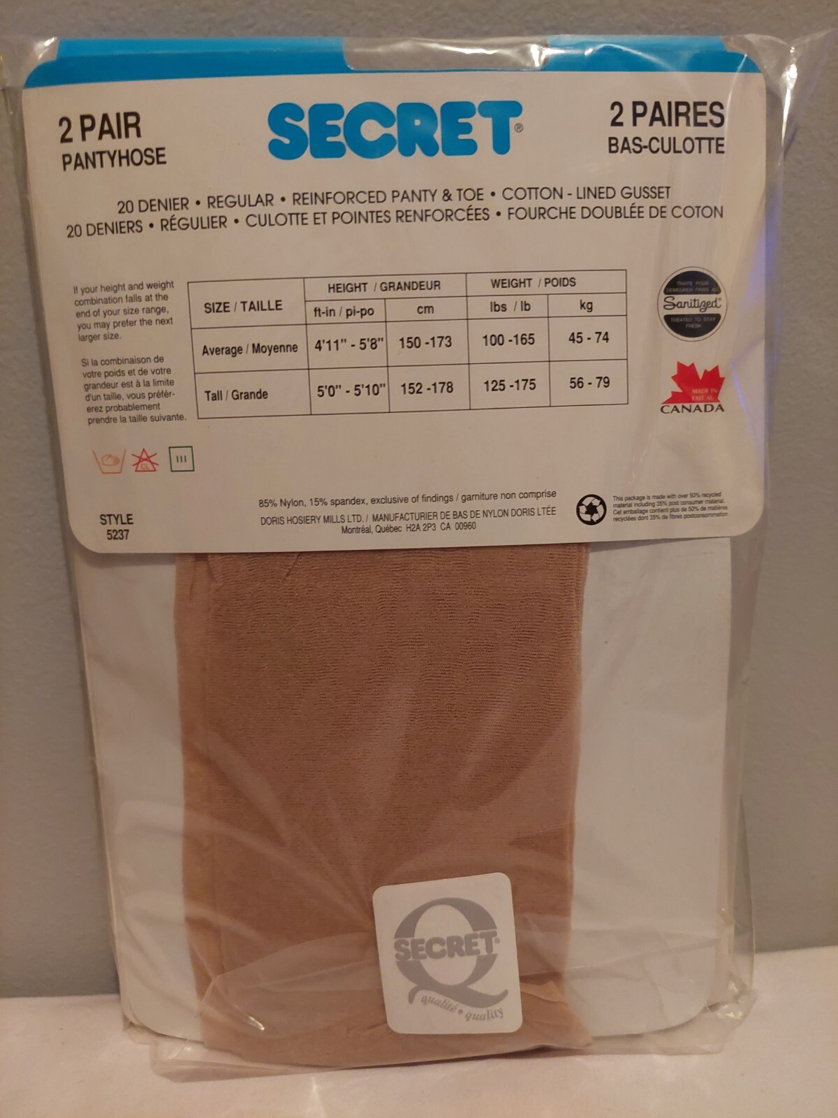 Vintage Pantyhose Secret Regular 2 Pairs Color Nude Tall BWHIS2