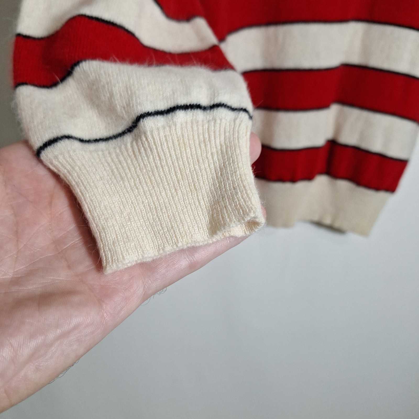 VTG Casual Corner Angora Lambswool Striped Sweater NWT Deadstock Crop Scoop M