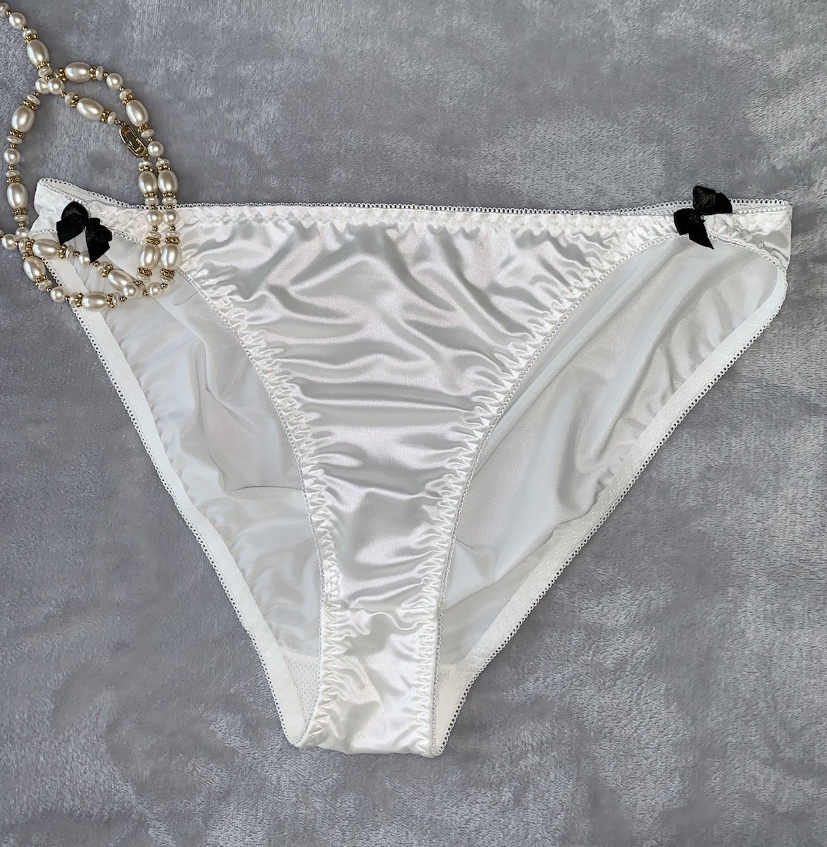 NEW Glossy Butter Satin XL Bikini Panties Hi Thigh Panty 2 Satin Bows