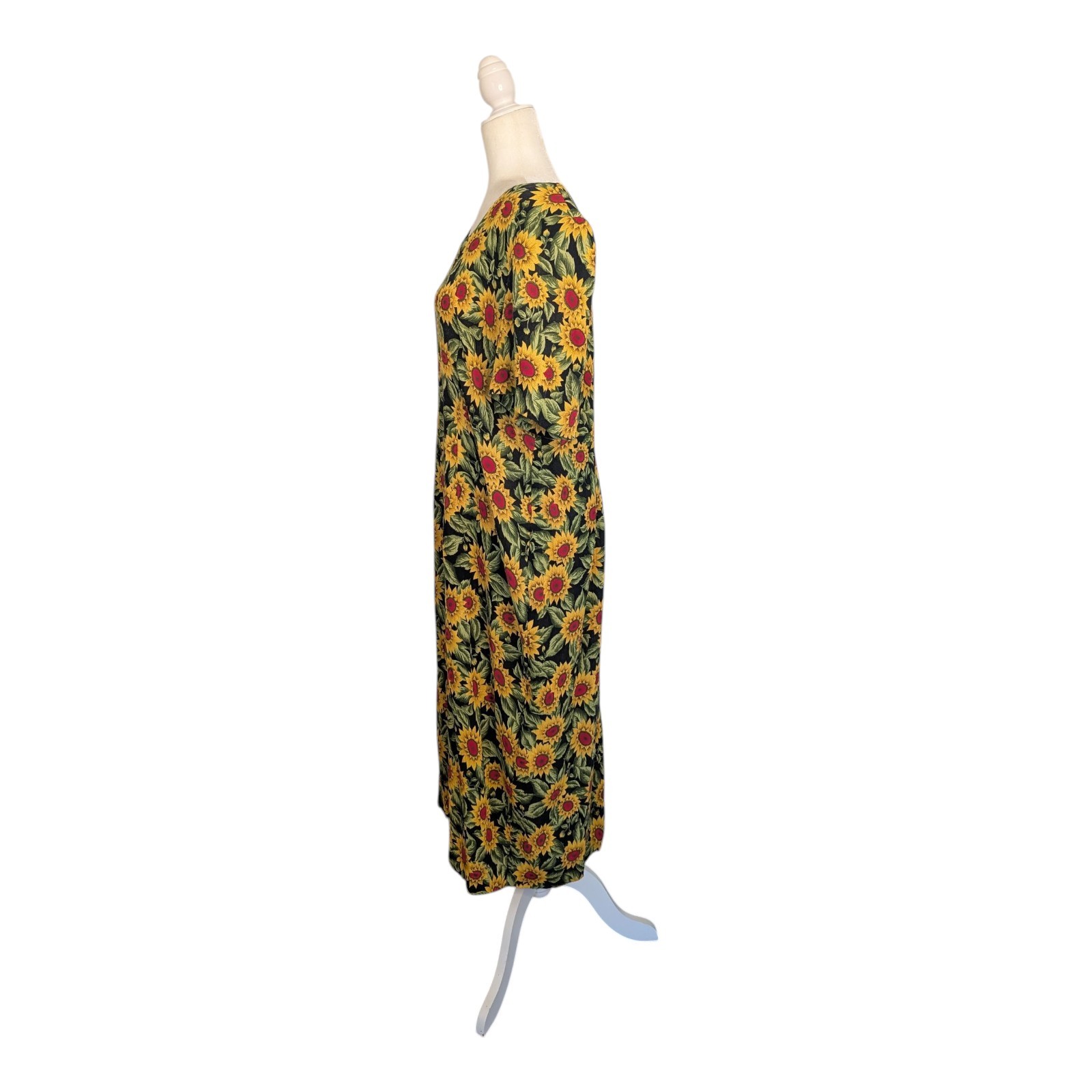 Vintage 90s Sunflower Midi Dress XL XXL 16 Lace Up Open Back Cottagecore Playful