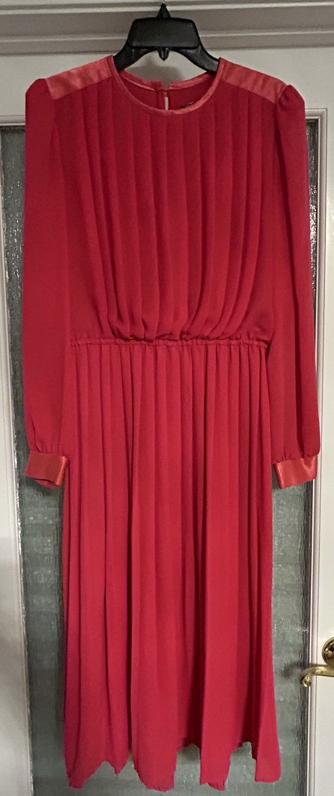 VTG 80s Lisa Michaels Pink Pleated Long Sleeve Midi Dress Size 14 Retro