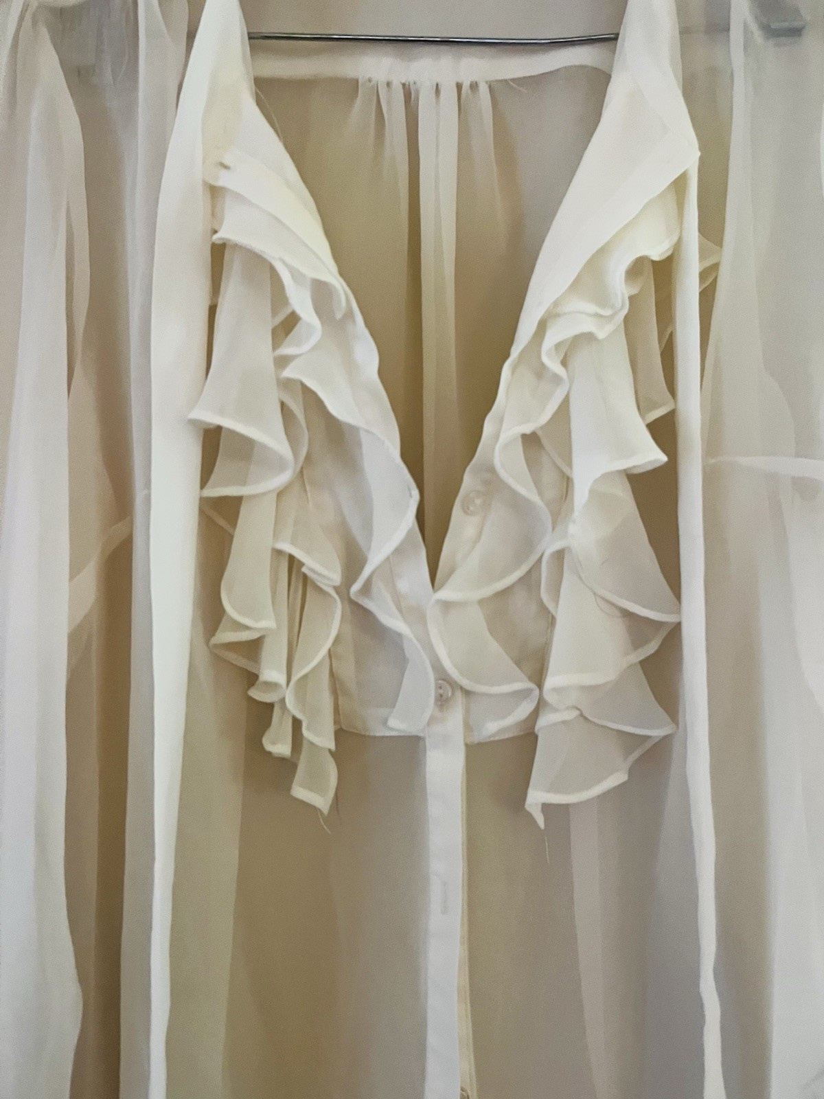 VTG 90s Victorian Revival Chiffon Romantic Edwardian Sheer Ruffle Blouse L