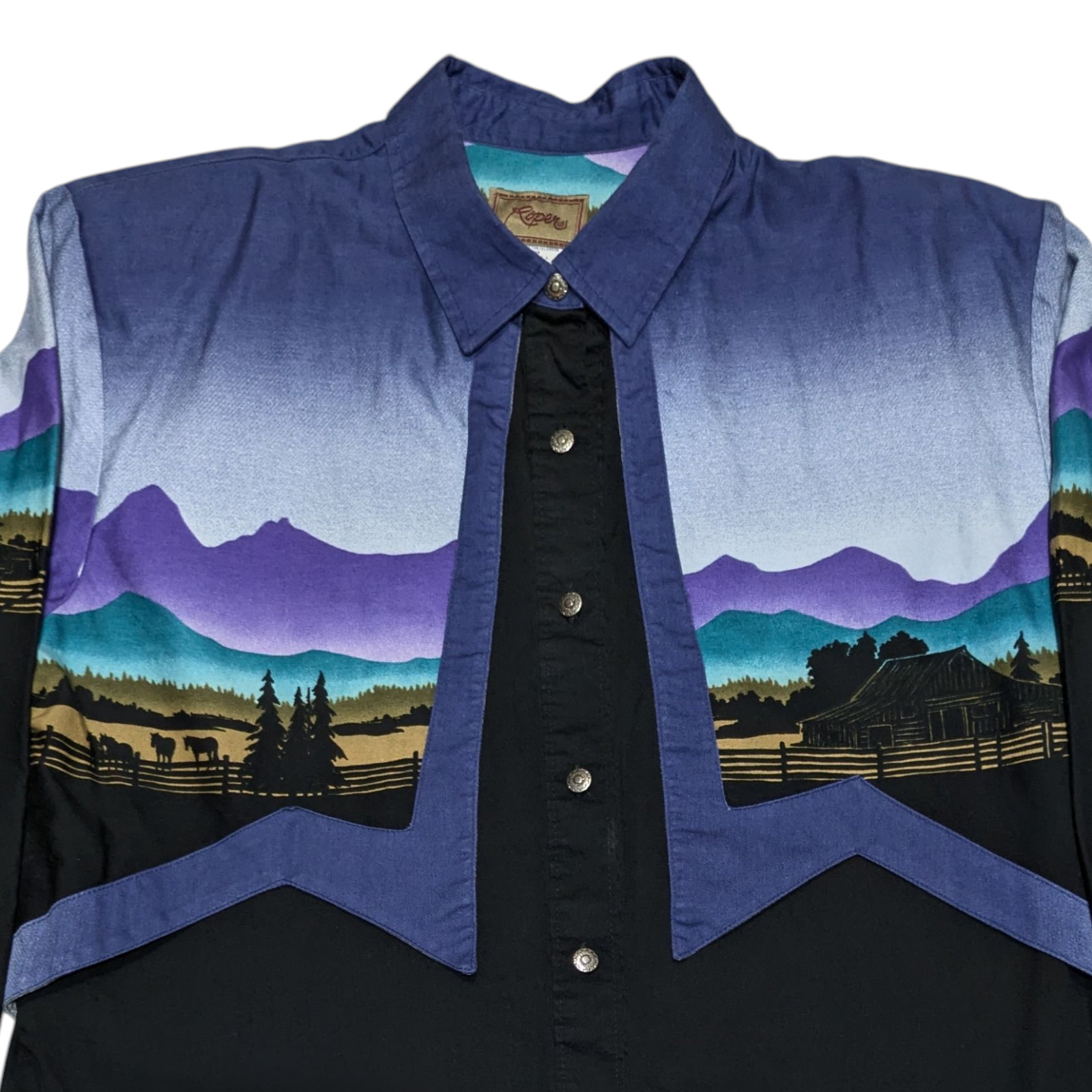 Vintage 90s Womens Roper Western Shirt Large Colorful Rockabilly Cowgirl Rodeo