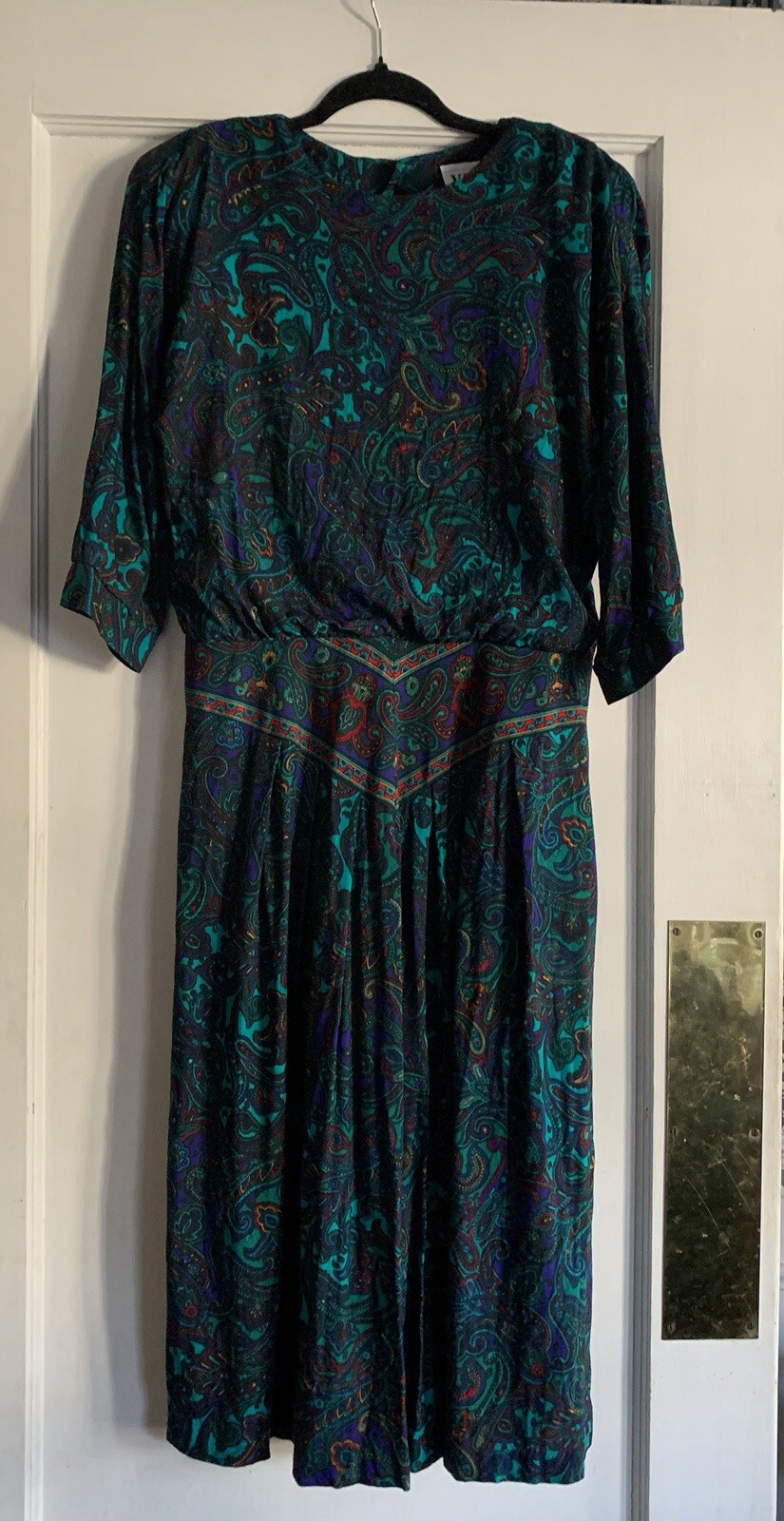 VLP Petites Sheath Blouson Dress Women’s 14 Paisley Union Made Vintage 80s