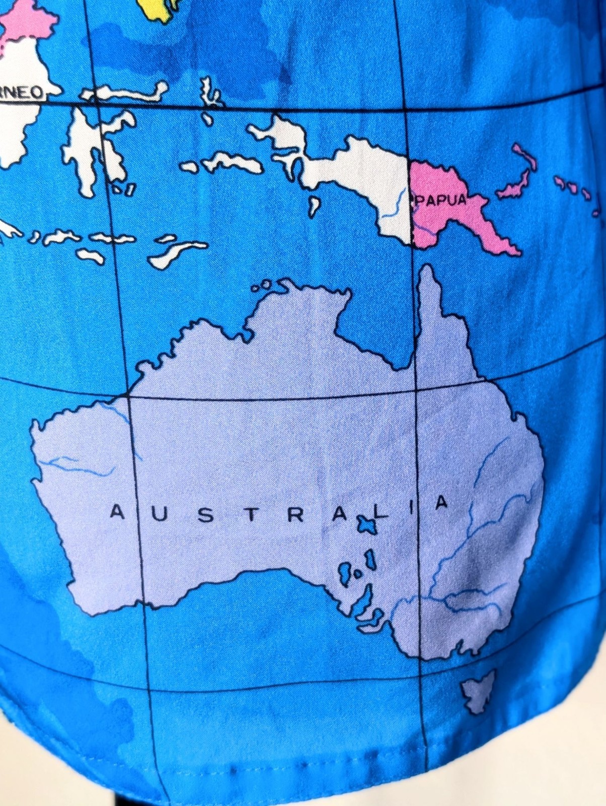 Vtg 70s Disco Shirt King James Novelty Print World Map Topography Cartography S