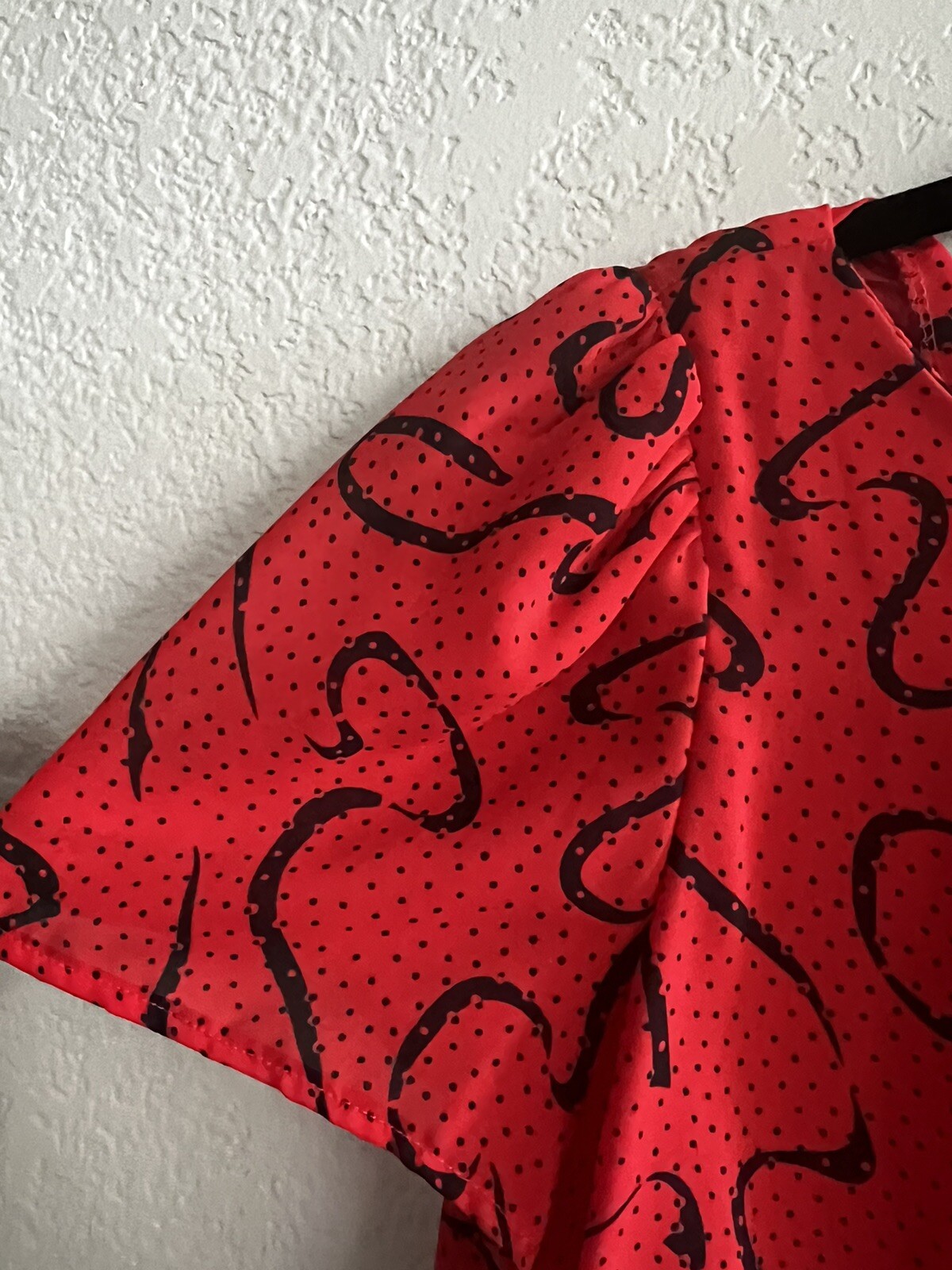 Vintage 70’s Diamond Run Women’s 100% Polyester Red Drop Waist Dress- Black/Red