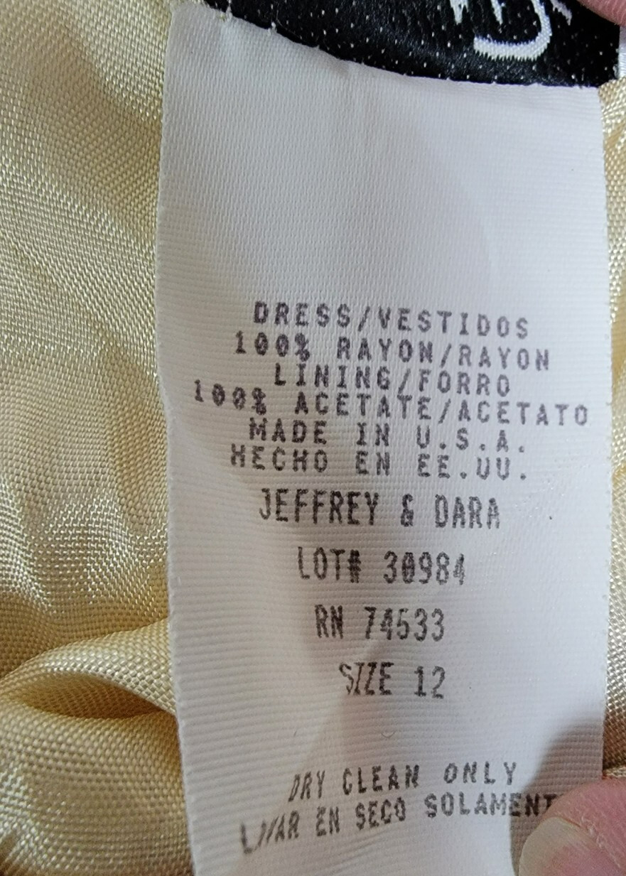 VTG 80s JEFFERY & DARA Linda Hutley Yellow Floral Dress Size 12 USA made Padded