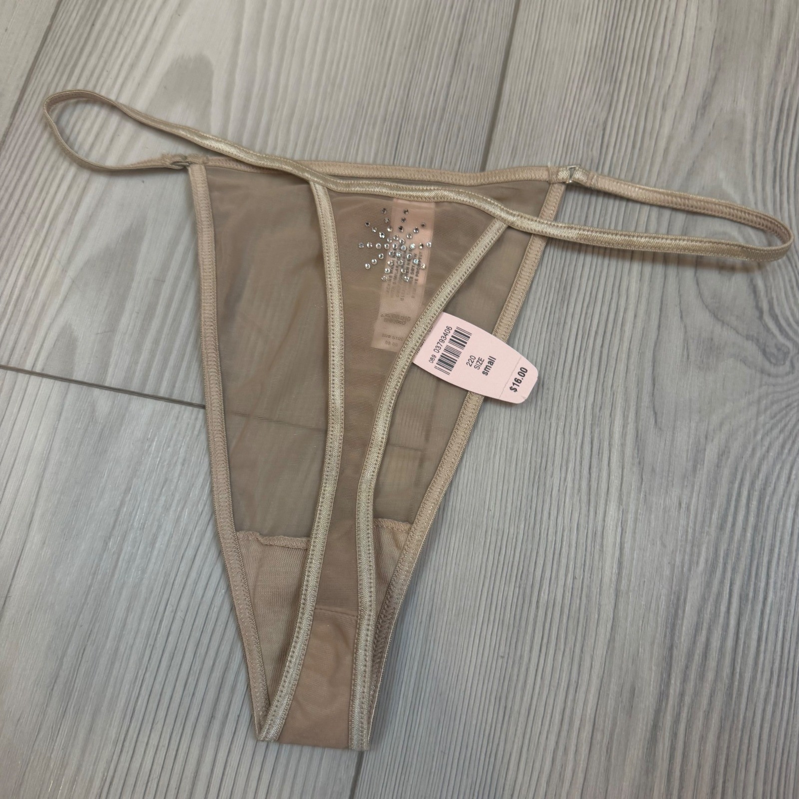Vintage Victorias Secret Rhinestone Mesh V-String Thong Gold Y2K NWT Small 1293
