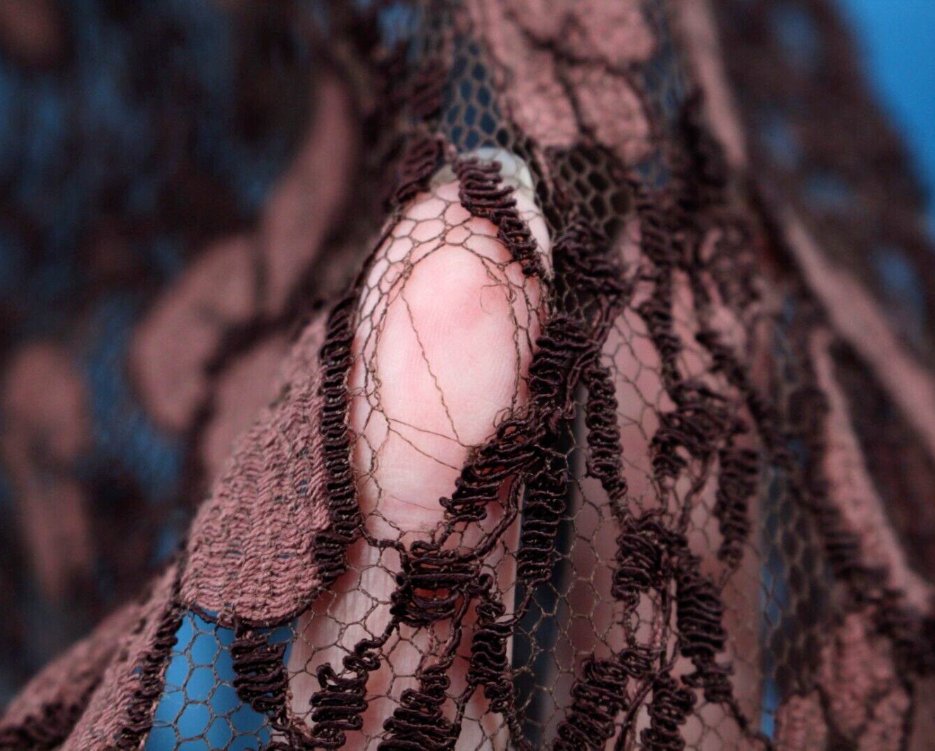 VTG Women’s 30s Brown Floral Lace Maxi Dress W/ Tulle Trim Skirt Sz S/M 1930s
