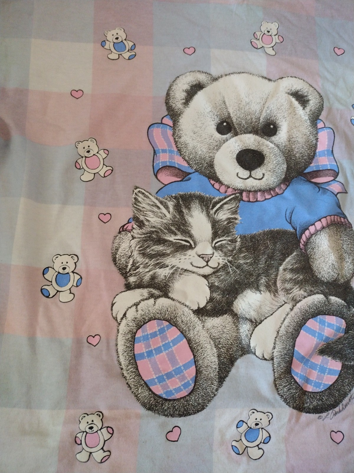 Vintage Kitten Teddy Bear Shirt USA Made CMS Casuals Sleep Shirt OneSize Y2K VTG