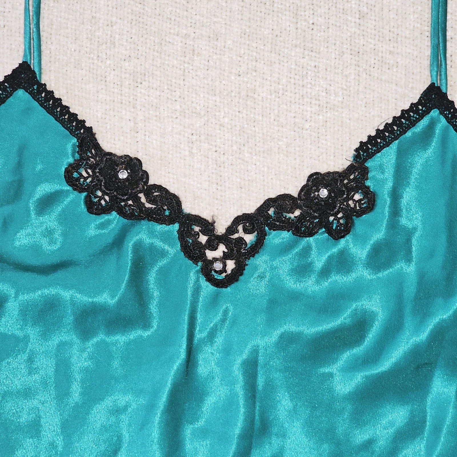 Vintage Inner Most Slip Dress Nightgown Embroidered Romantic Small Green Satin