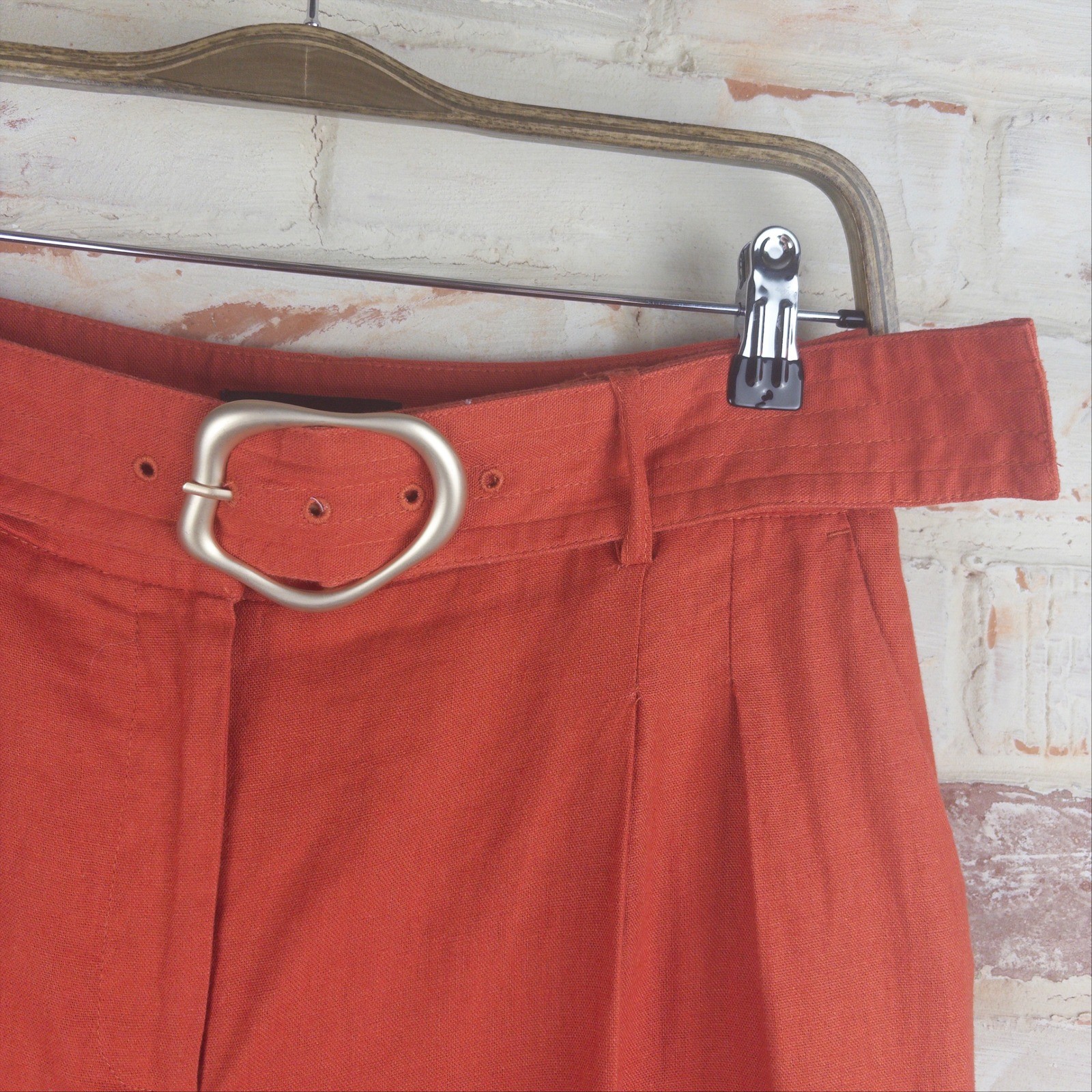 House of Harlow 1960 Rust Linen Blend Belted Wide Leg Pants Size 8 Boho Chic Y2K