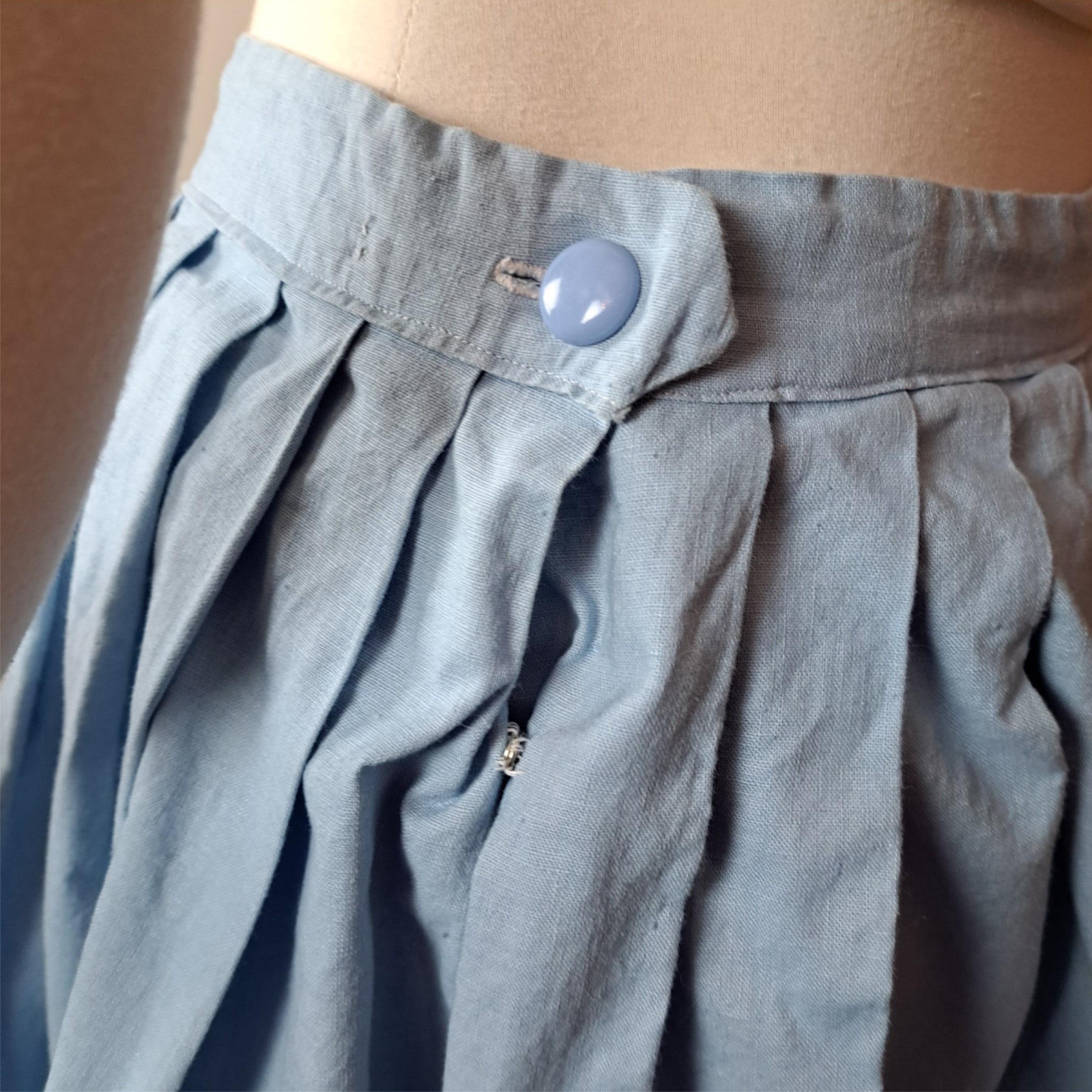 Vintage Skirt Hand Made Midi Blue Pleated Unlined 120″ Sweep Size 6/8