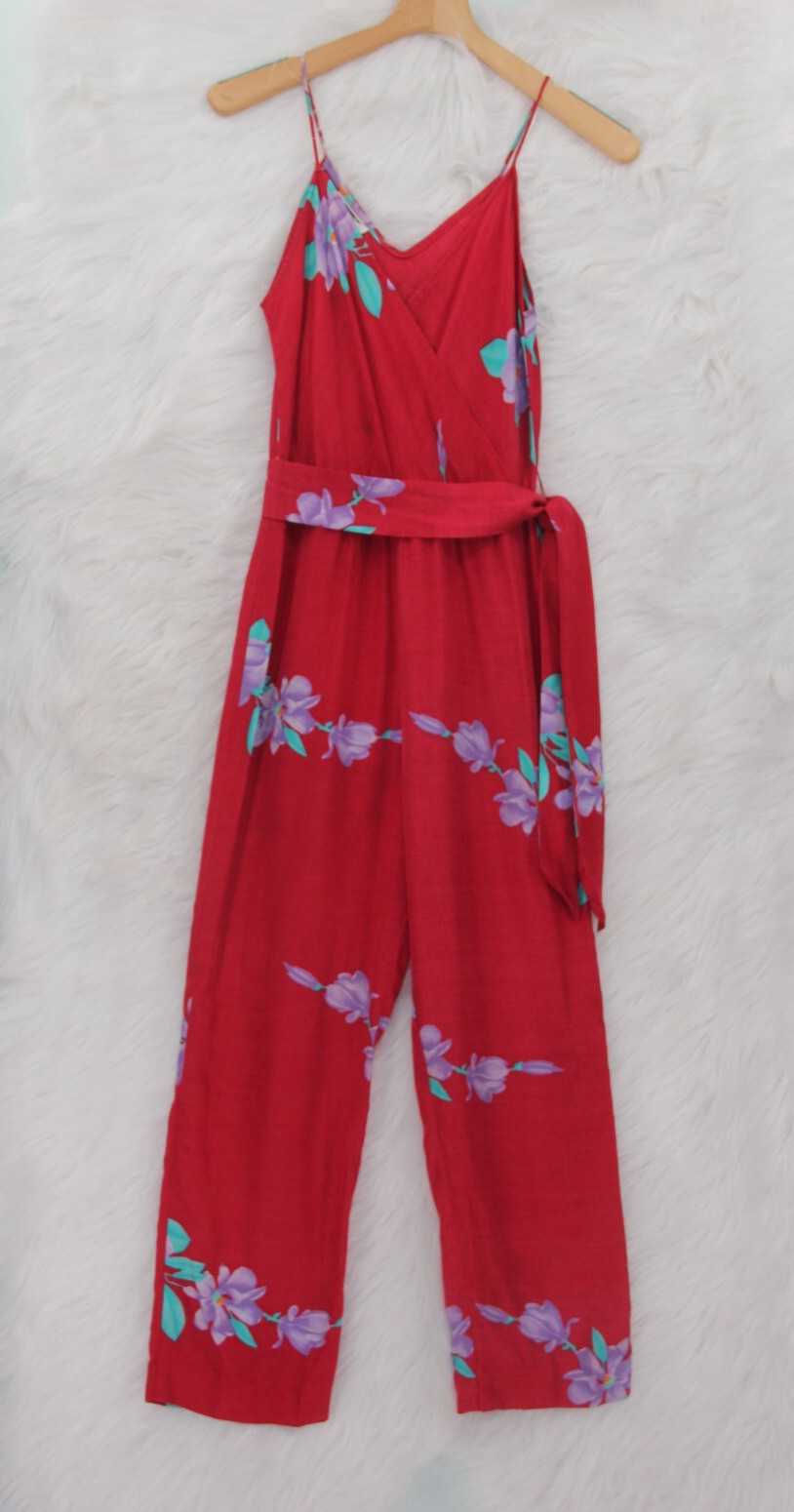 Vintage ‘80s Warren Z Jumpsuit One Piece Sz 6/8 Large Florals Print Red #408
