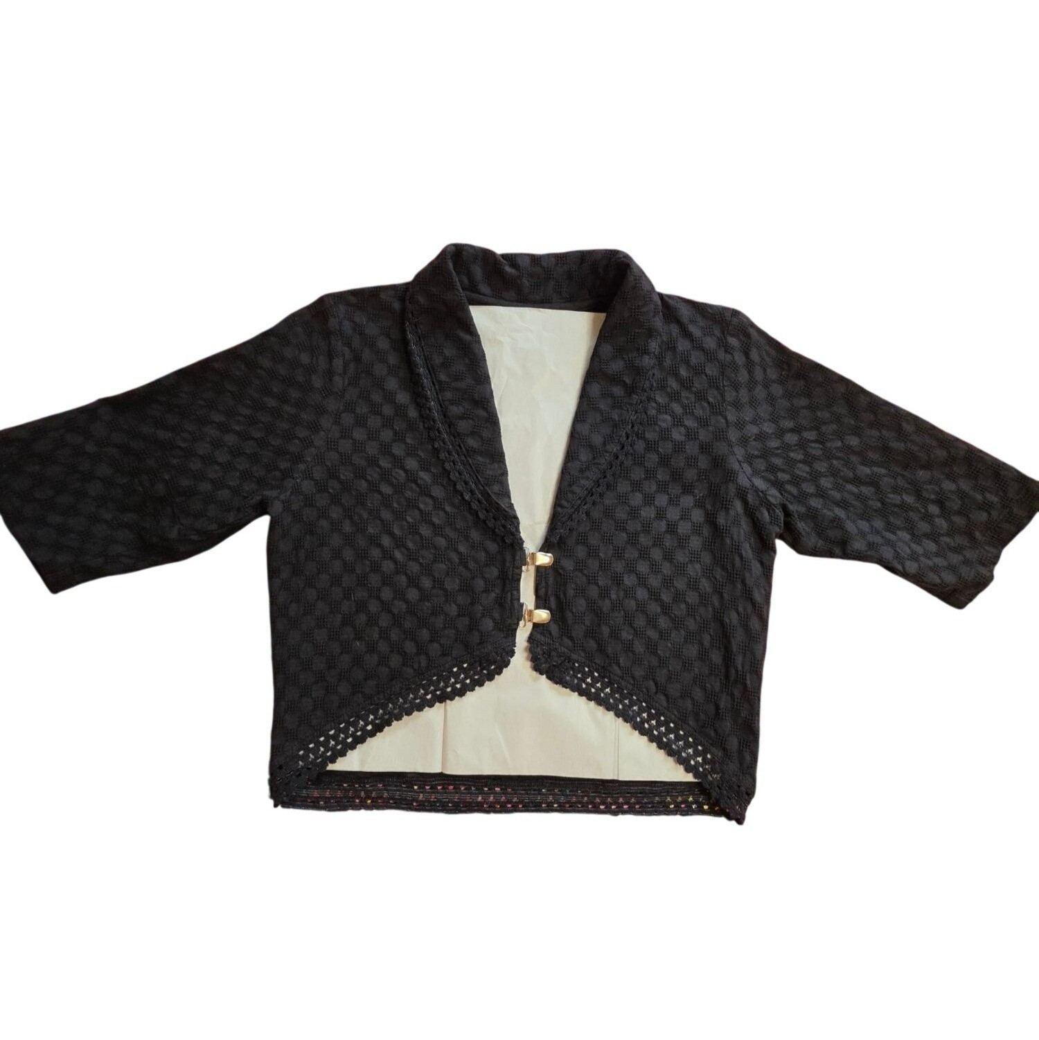 VTG Nannette Keller Black Cotton Lace Cape Shrug Jacket „L” High Low Whimsigoth