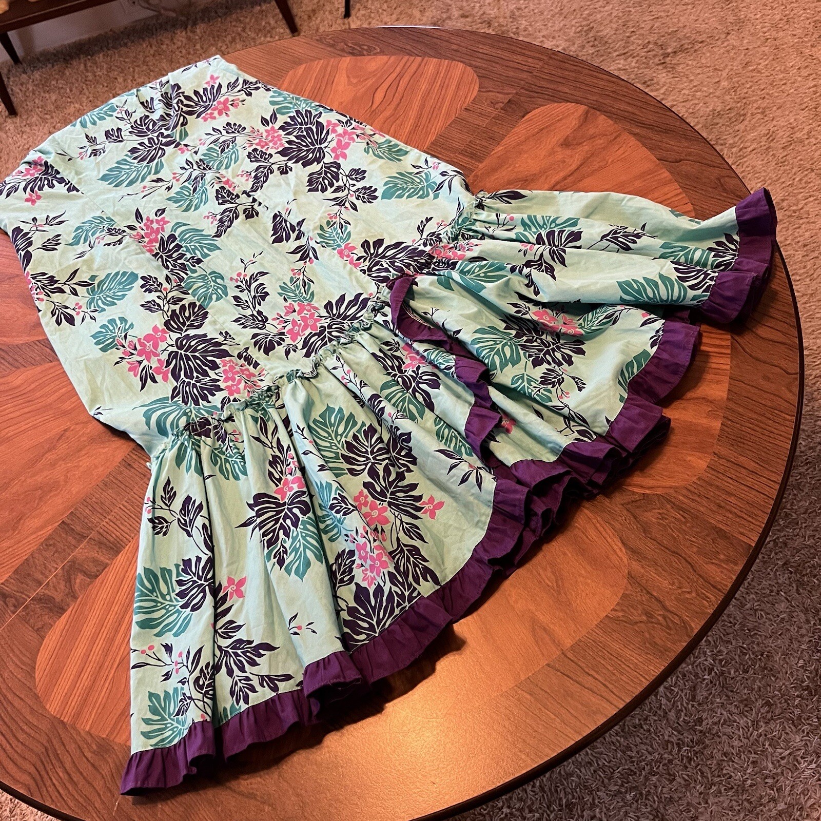 Vintage Naupaka Hawaii 1980s Ruffle Blue Purple Plant Monstera Tropical Womens 9