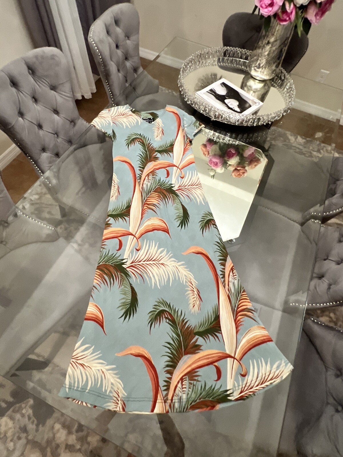 Carol Little Vintage 90s Turquoise Terracotta Tropical Palm Print Maxi Dress 4